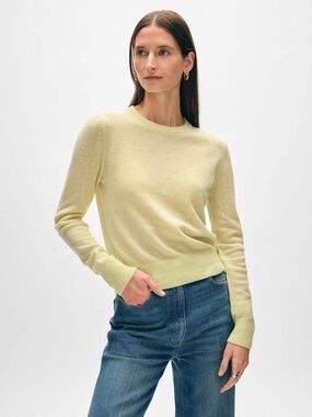 White + Warren 100% Cashmere Crewneck Sweater Chartreuse Lime Green XS